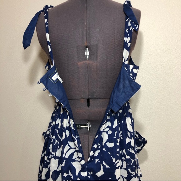 American Eagle Cotton Blue Ivory Flowy Skirt Pockets Floral Straps Lined Dress 6 - Picture 11 of 13